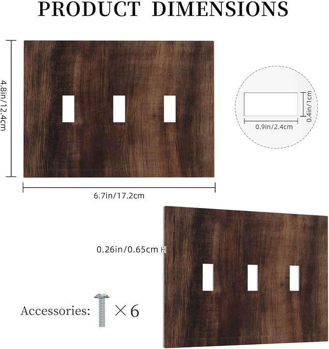 Decorative Switch Plate Covers Rustic Farmhouse Brown Wood Barn Door 3 Gang - Image 5