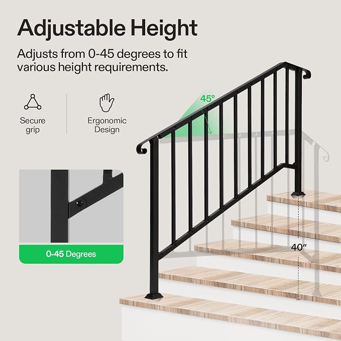 VIVOSUN Outdoor Handrail, 5 Step Stair Handrail, Wrought Mattle Iron Stair - Image 5