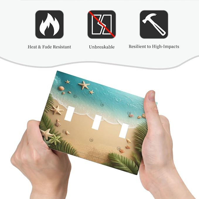 Decorative Switch Plates Summer Beach Themed Starfish Seashells 3 Gang Wall - Image 6