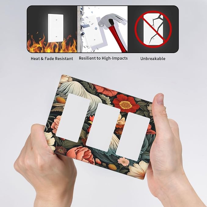 Light Switch Covers Rooster Flowers Red White Chicken Floral 3 Gang Rocker - Image 6