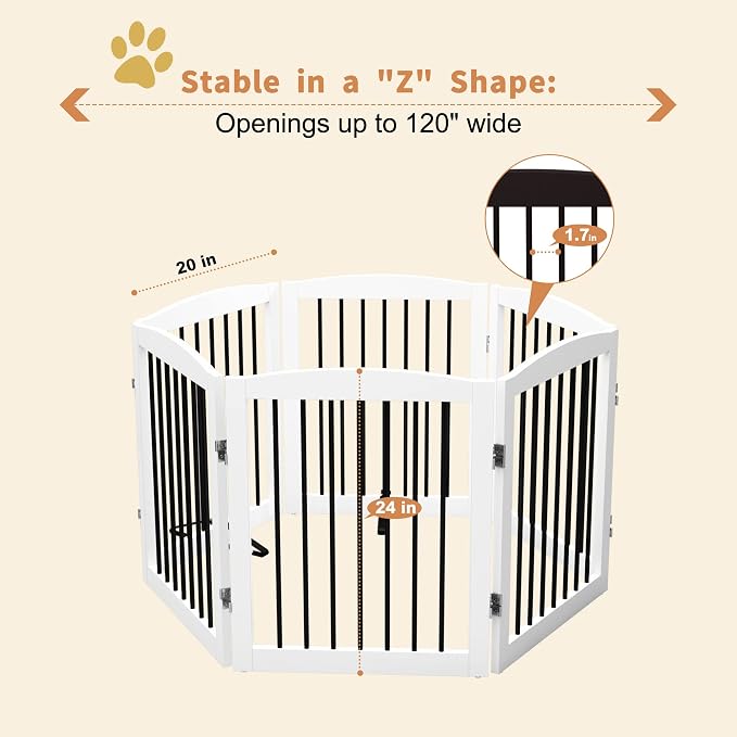 Freestanding Pet Gate for Dogs, Foldable Wooden Dog Gate for House, Extra Wide - Image 5