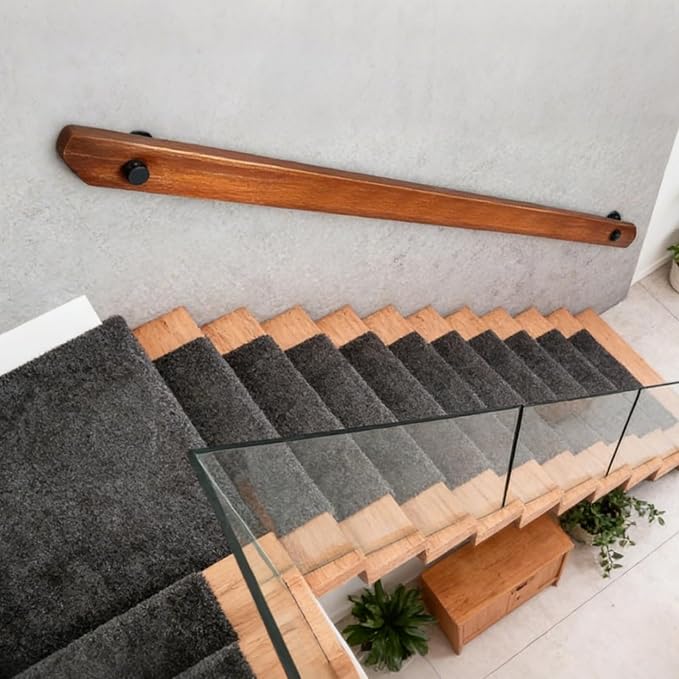 Wood Handrails, Indoor Non-Slip Staircase Handrail, Retro Rustic Wall Mount - Image 4