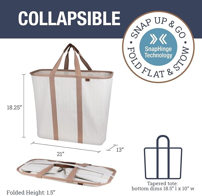CleverMade Collapsible Laundry Caddy -LUXE Cream Herringbone 2Pack 64L - Image 2