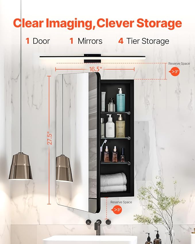 VEVOR Medicine Cabinet, 16.5 x 27.5 inch, Medicine Cabinet - Image 4