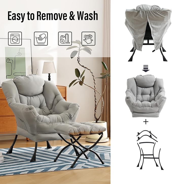 Lazy Chair with Ottoman, Modern Chair with Folding Footrest, Lounge Accent Chair - Image 5
