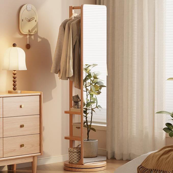 WoodsWhisper Full Length Mirror Coat Rack Solid Wood Floor Mirror 66"x12" Full by Unknown