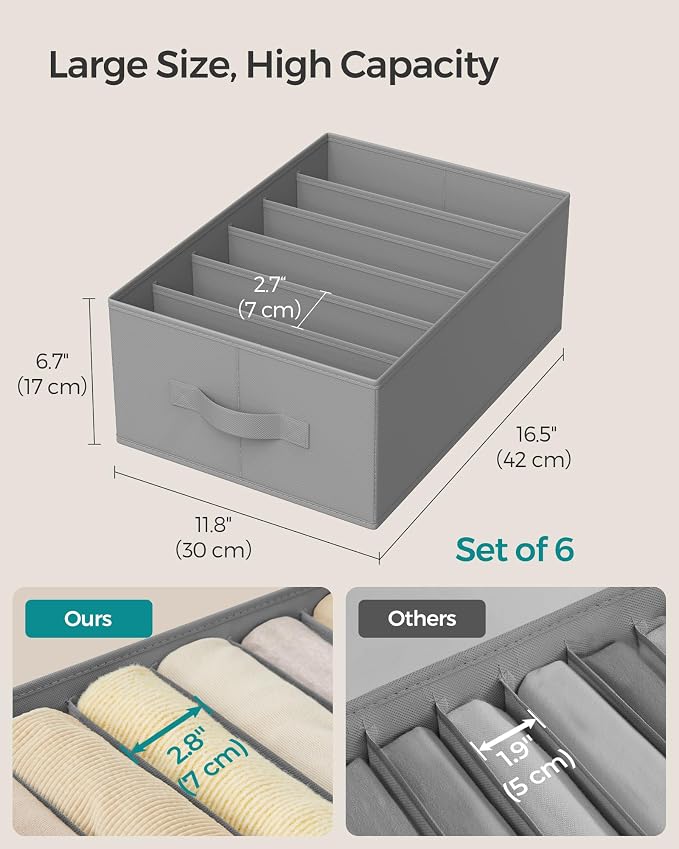 SONGMICS Set of 6 Large Size Wardrobe Clothes Organizers, 6-Compartment - Image 5