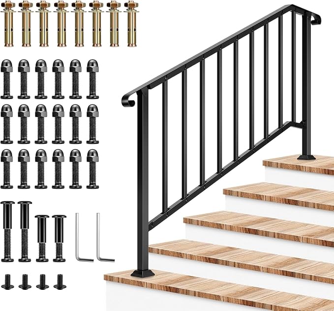 VIVOSUN Outdoor Handrail, 5 Step Stair Handrail, Wrought Mattle Iron Stair by VIVOSUN