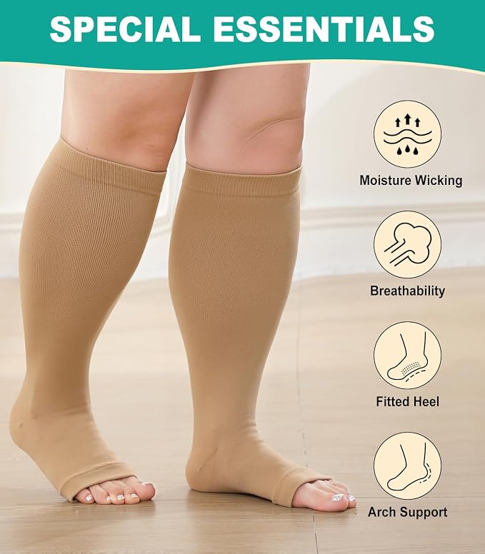Plus Size Compression Socks: Wide Calf Toeless Stockings - Image 2