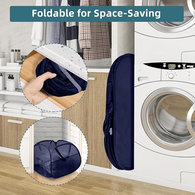 2 Pack Collapsible Foldable Laundry Baskets, 90L Large Durable Mesh Pop Up - Field & Grace