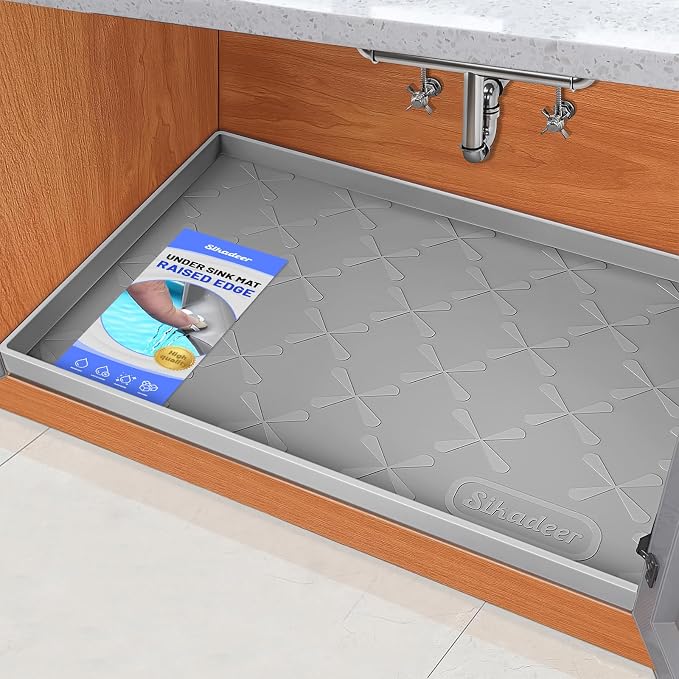 SIKADEER 25" x 22" Under Sink Mat Waterproof, Silicone Mat Kitchen Drawer Shelf by SIKADEER