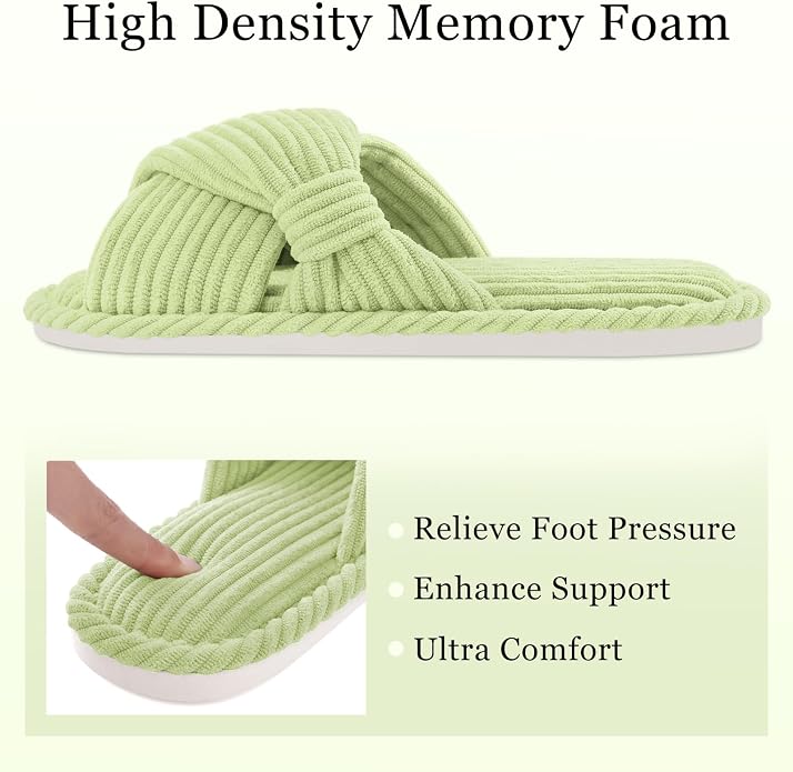 Evshine Fall House Slippers for Women Corduroy Cross Bow Indoor Slippers Open - Image 3