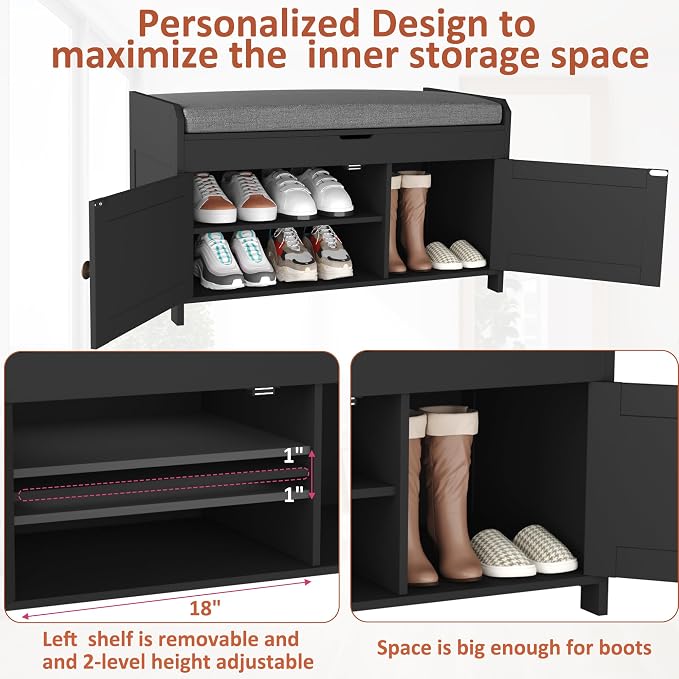 HOMEFORT 30" Shoe Bench with Lift Top Storage, Entryway Bench with Cushioned - Image 5
