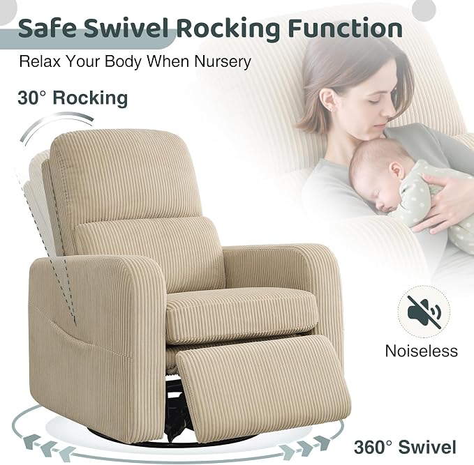 Swivel Rocker Recliner, Oversized Manual Nursery Glider Rocking Recliner Chair - Image 3
