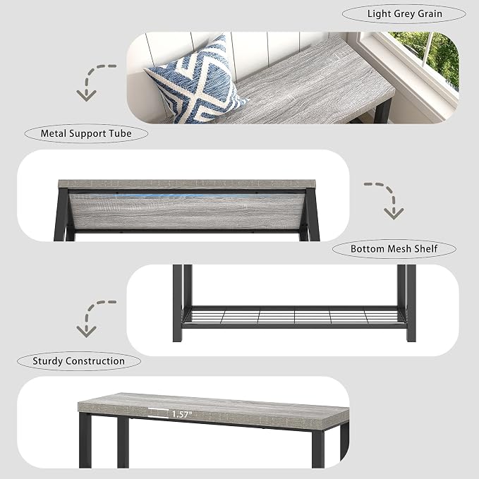 FOLUBAN Entryway Bench, Rustic Wood and Metal Shoe Storage Bench - Image 6