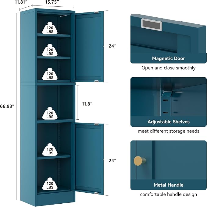 2-Door Metal Storage Cabinet, Tall Slim Pantry Organizer - Image 3