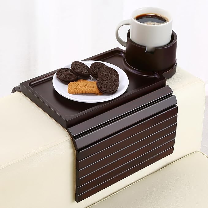 Couch Cup Holder Tray, 3 in 1 Large Couch Arm Trays, Bamboo Chair Clip on Tray by GHKINMAL