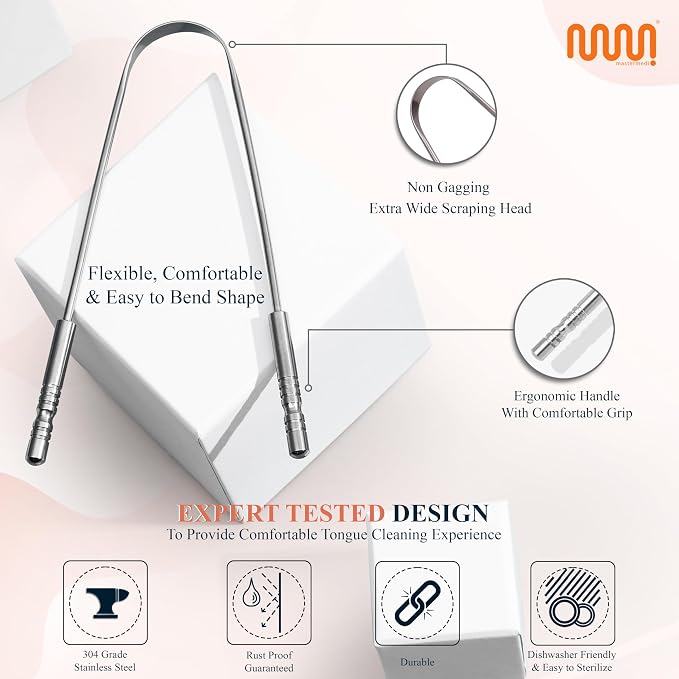 MasterMedi Tongue Scraper for Adults, 100% Stainless Steel & Copper Tongue - Image 4