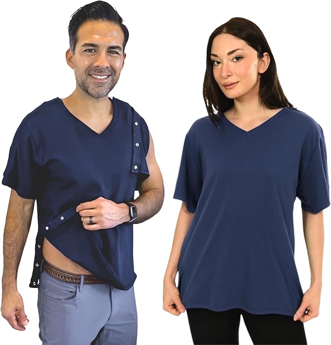 Inspired Comforts Unisex Post Surgery & Rehab V Neck Dual Access Snap Shirt by InspiredComforts