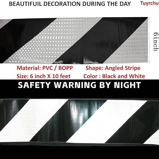 Black White Reflective Tape 6 inch X 10 feet, Outdoor Waterproof Hazard - Image 3