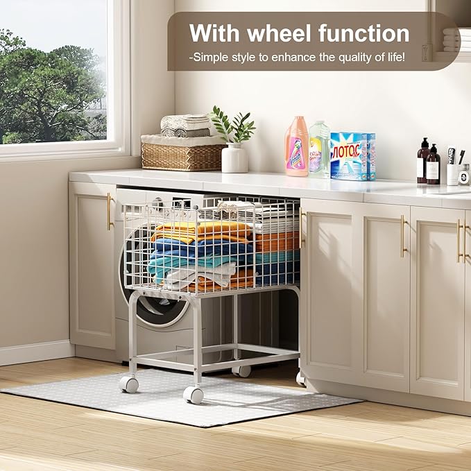 Wire Laundry Hamper Cart, 80L Laundry Hamper Trolley - Image 5