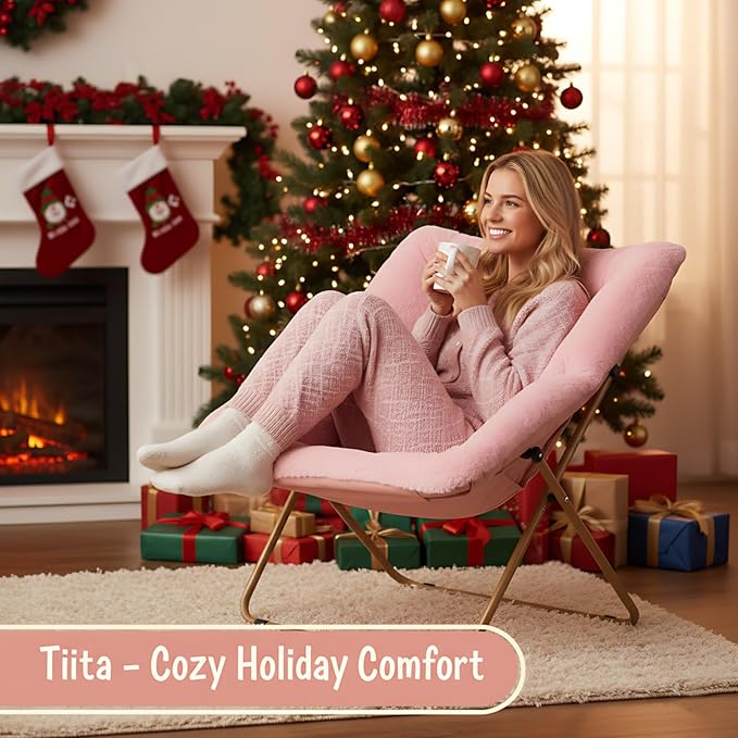 Tiita Comfy Folded Chair, Soft Faux Fur Oversized Folding Accent Chair - Image 7