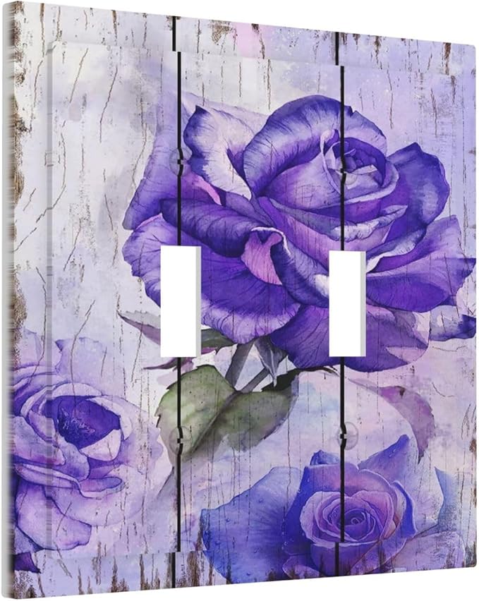 Light Switch Cover Purple Rose Flower Rustic Wood Plank 2 Gang Wall Plate - Image 2