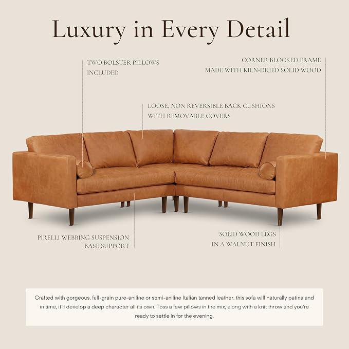 Poly & BARK Napa 98” Leather Corner Sectional Sofa – Full-Grain Italian-Tanned - Image 4