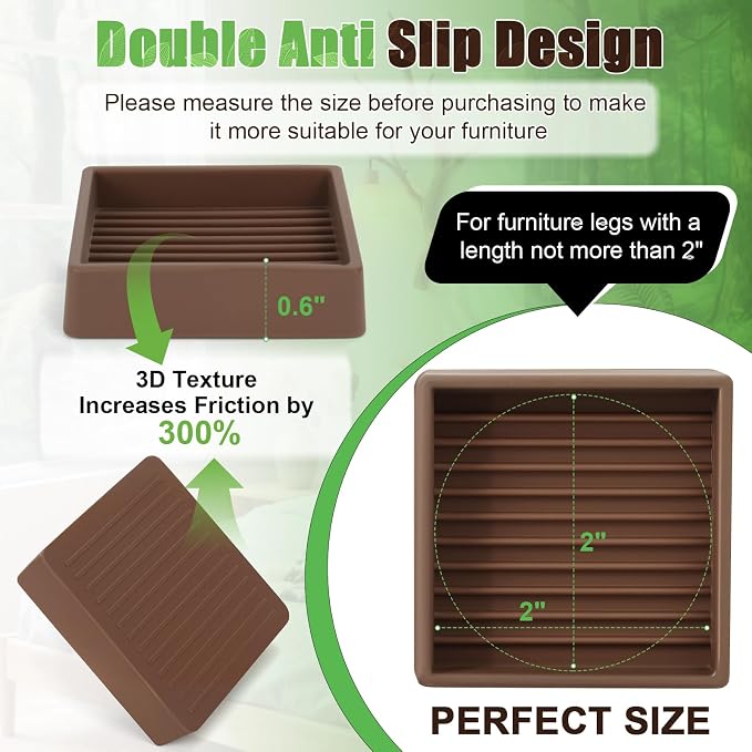 xxxHOLIC Non Slip Furniture Pads, 2” x 2” Brown Square, Anti Skid Furniture - Image 3