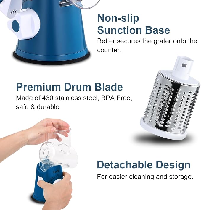 Geedel Rotary Cheese Grater, Kitchen Mandoline Vegetable Slicer - Image 6