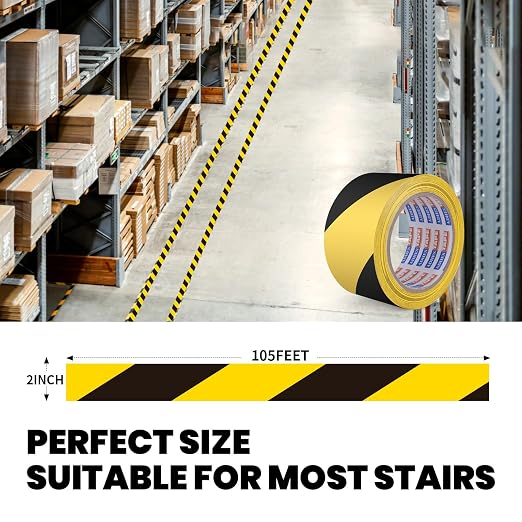 ADHES Black & Yellow Hazard Warning Safety Tape, 2 Inch x 35 Yards x 2 Rolls - Image 2