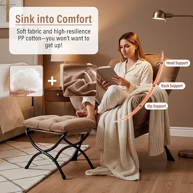 Lazy Chair with Ottoman, Modern Chair with Folding Footrest, Lounge Accent Chair - Image 8