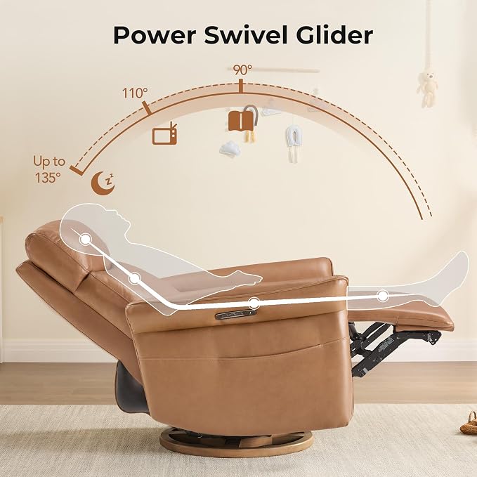 CHITA Genuine Leather Power Recliner Chair, Electric Triple-Motor Swivel Glider - Image 5
