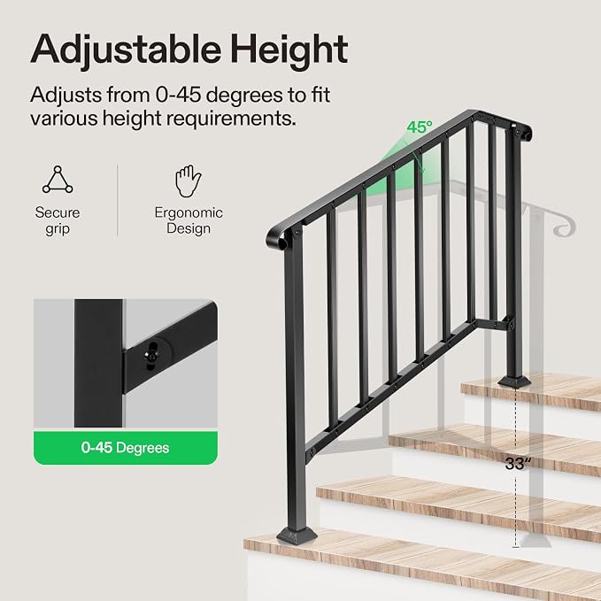 VIVOSUN Outdoor Handrail, 4 Step Stair Handrail, Wrought Mattle Iron Stair - Image 5