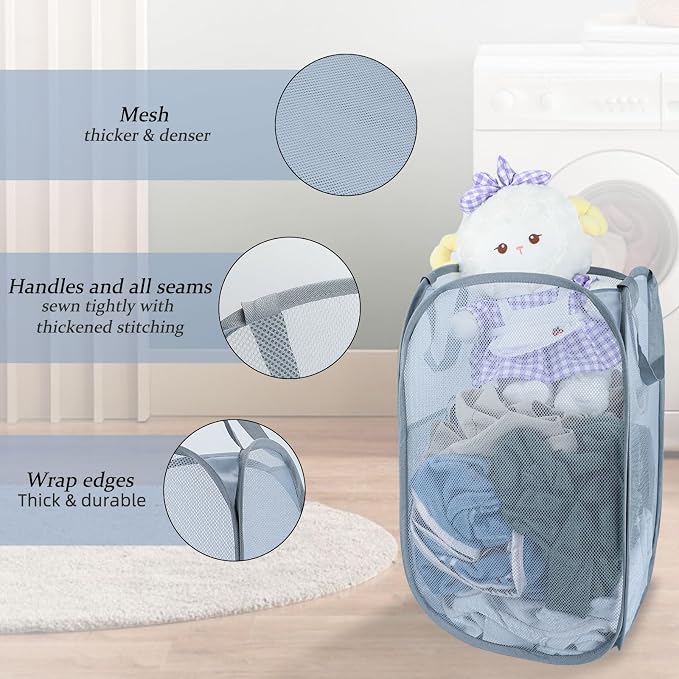 Upgraded 100L Extra Large Collapsible Laundry Baskets, 2 Pack XL Mesh Pop Up - Image 3