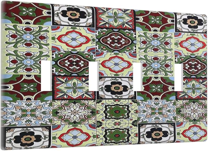 Light Switch Covers Talavera Tile Decal Quad Toggle Electrical Faceplate 4 Gang - Image 2