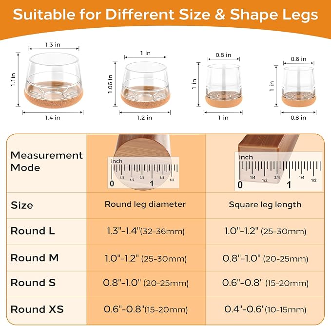 24 PCS Silicone Chair Leg Floor Protectors Medium Fit Rubber Felt Furniture - Image 2