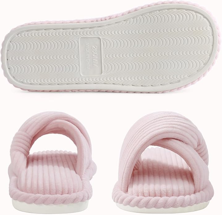 Evshine Fall House Slippers for Women Corduroy Cross Bow Indoor Slippers Open - Image 5