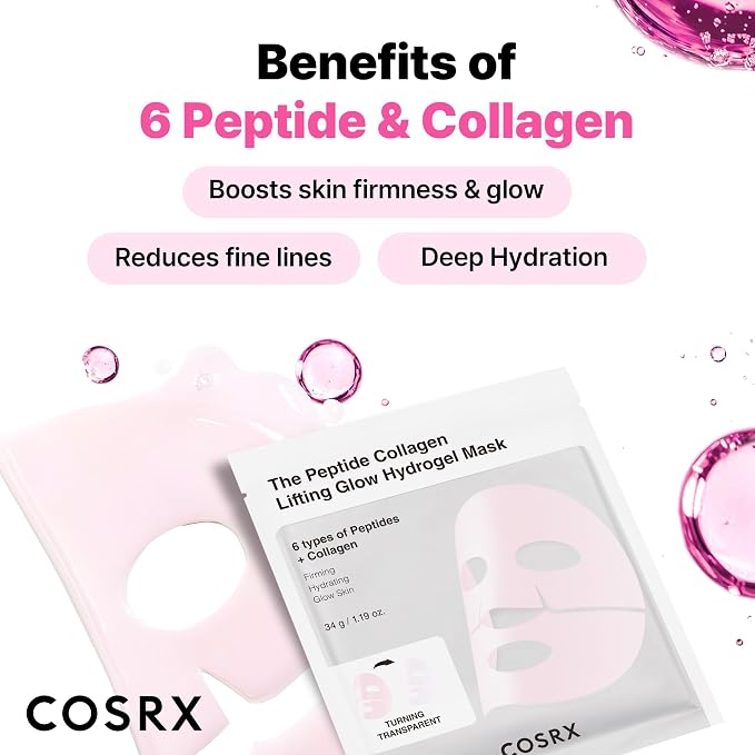 COSRX Pink Peptides Collagen Lifting Glow Hydrogel Face Masks Skincare 3 EA - Image 4