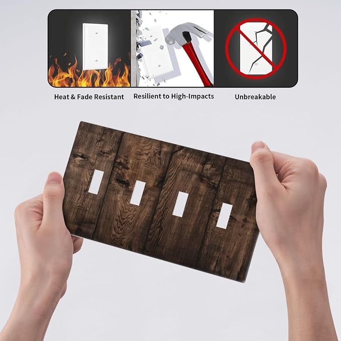 Rustic Brown Wood Plank Vintage Wooden Texture Print Light Switch Covers Quad - Image 6