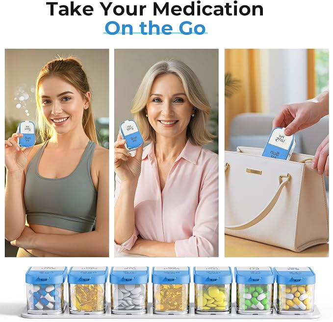 Odaro Extra Large Weekly Pill Organizer 2 Times A Day, XL Pill Box 7 Day Am Pm - Image 6