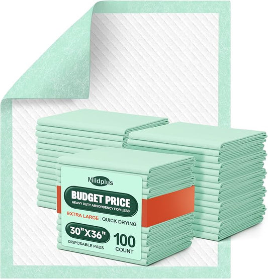 100 Count Disposable Bed Pads, 30x36 Inch Extra Large Incontinence Underpads | by MILDPLUS