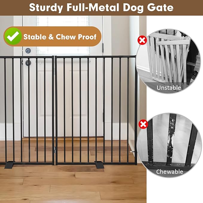 Metal Freestanding Dog Gates, Extra Wide 24", Heavy Duty Freestanding Pet - Image 3