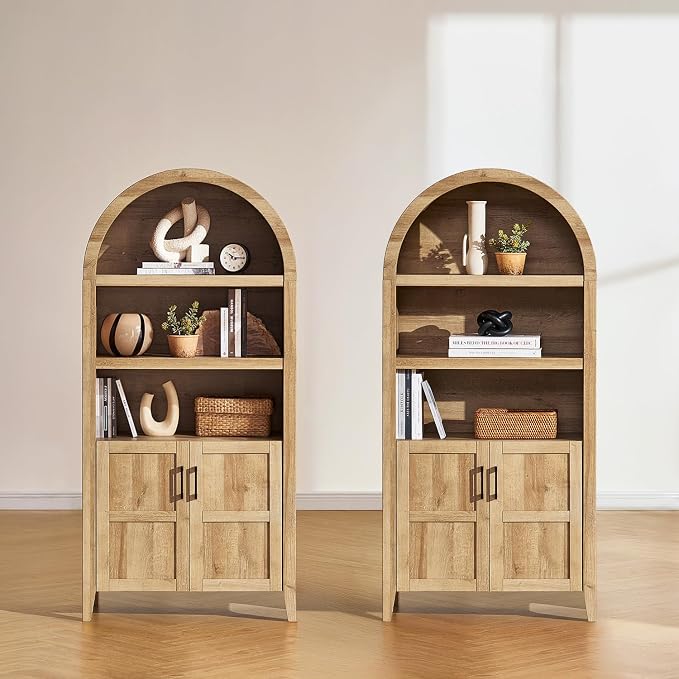 mopio Lauren 65.4" Short Arched Cabinet, 5-Tier Arched Bookcase by MopioInc