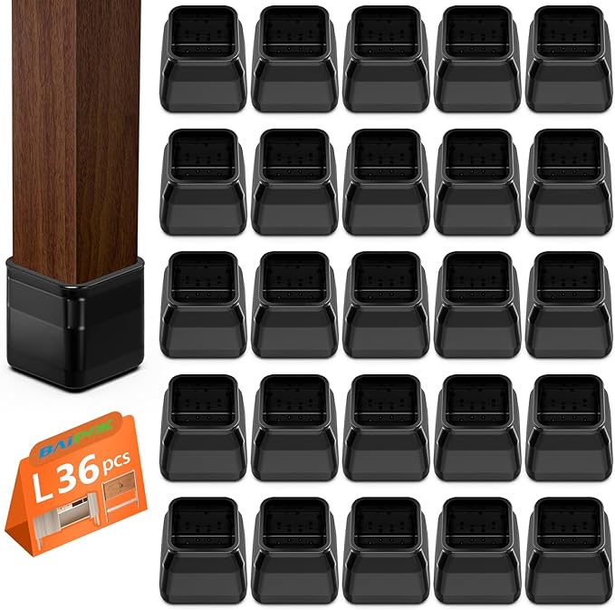 BAIPOK 36Pcs Square Chair Leg Floor Protectors, Silicone Chair Leg Protectors by BAIPOK