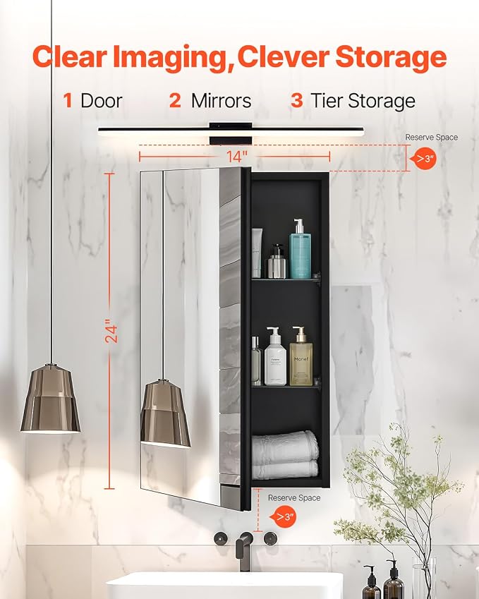 VEVOR Medicine Cabinet, 14 x 24 inches, Medicine Cabinet - Image 4