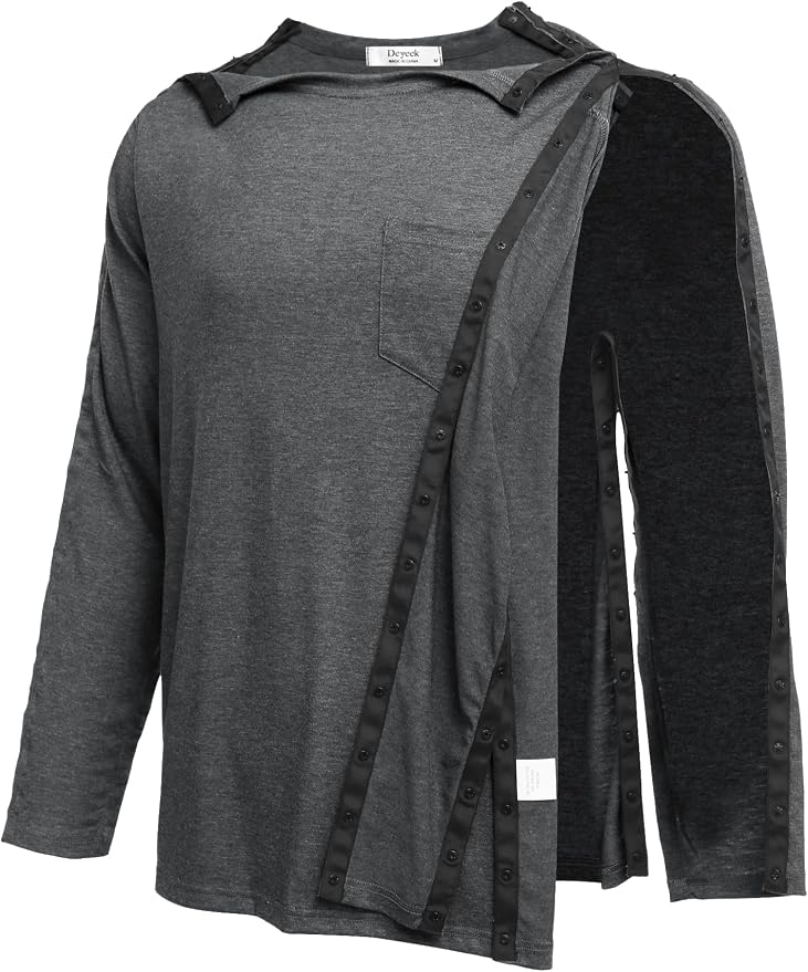 Deyeek Men's Post Shoulder Surgery Recovery Shirts Full Tear Away Long Sleeve - Image 2
