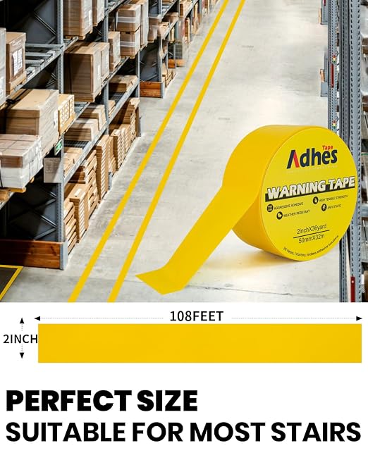 ADHES Yellow Hazard Warning Safety Tape, 2 Inch x 35 Yards x 2 Rolls High - Image 2