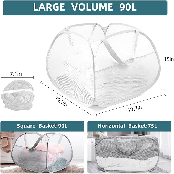 2 Pack Collapsible Laundry Baskets, 90L Large Foldable Laundry Basket, Durable - Field & Grace