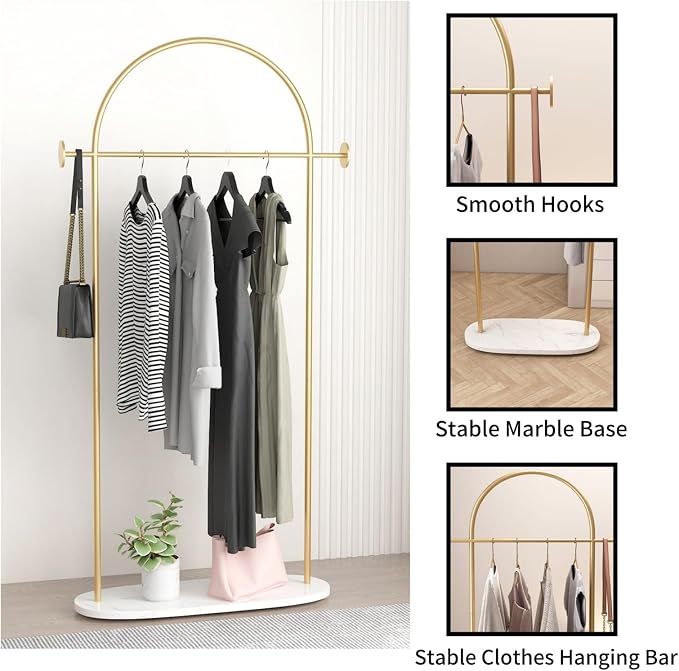 Modern Gold Coat Racks with Marble Base, Heavy Duty Clothes Rack Stand - Image 3